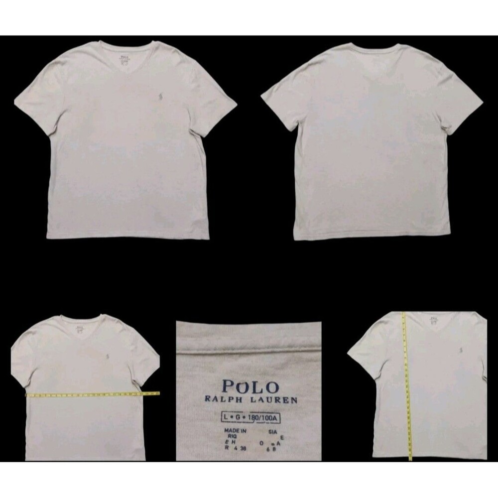 Polo Ralph Lauren Men's Large Classic Fit V-Neck Short Sleeve, Grey Cotton Tee